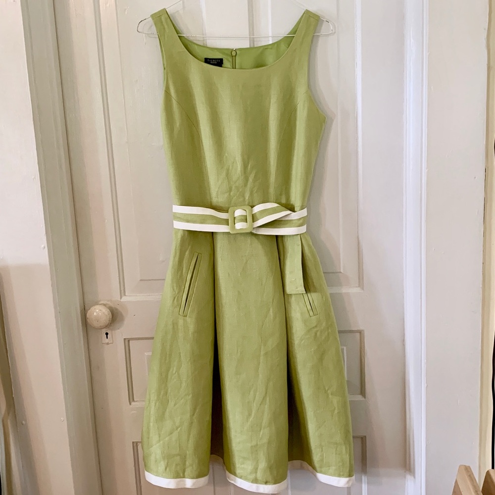TALBOTS Spring Green Chartreuse Linen Summer Dress